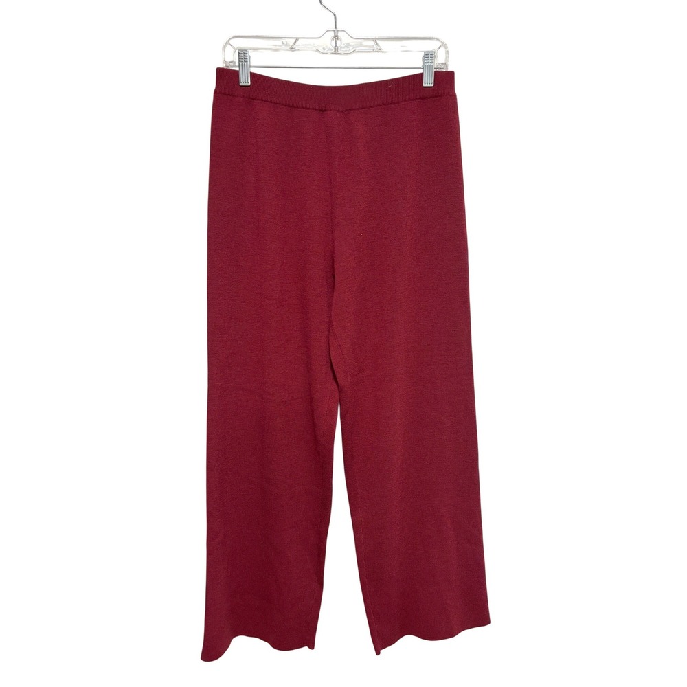 Eileen Fisher Burgundy 100% Wool Italian Yarn Wide Leg Knit Pants Womens Medium